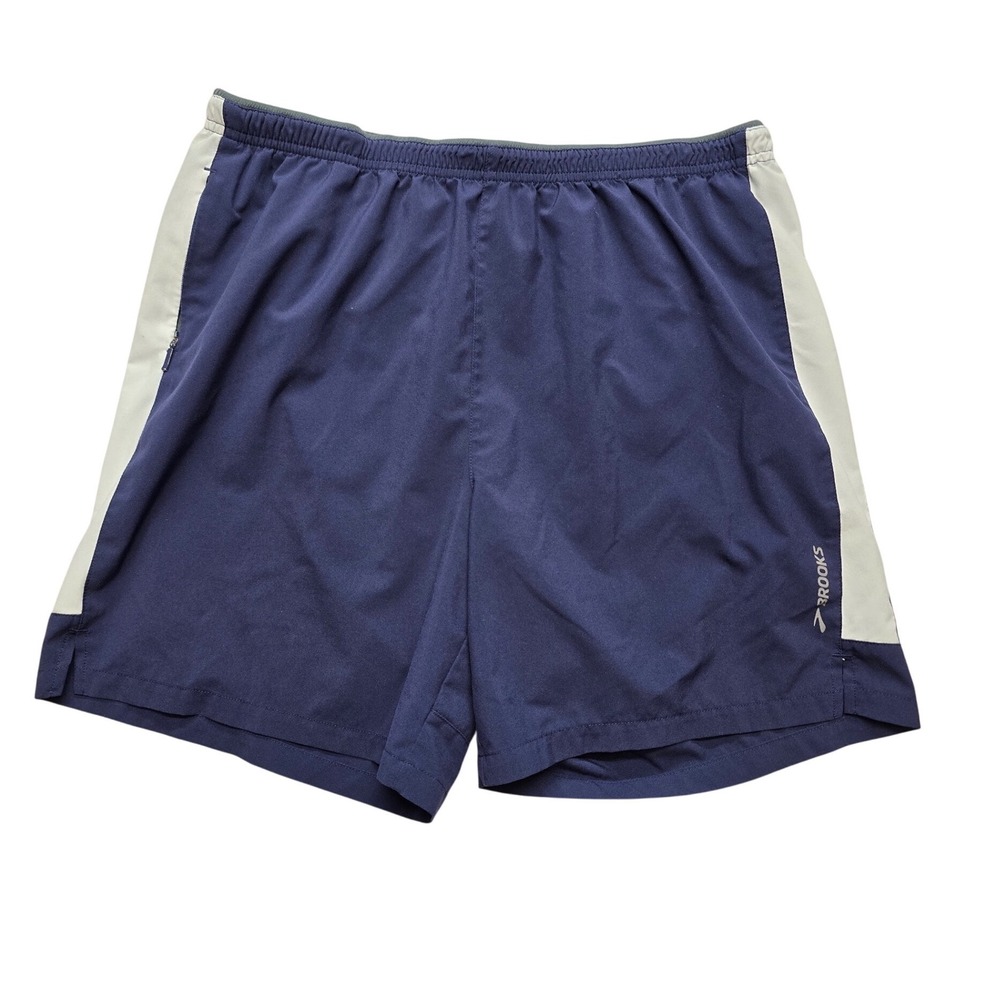 Brooks Mens Running Shorts Navy Blue Gray Athletic Gym Workout Medium